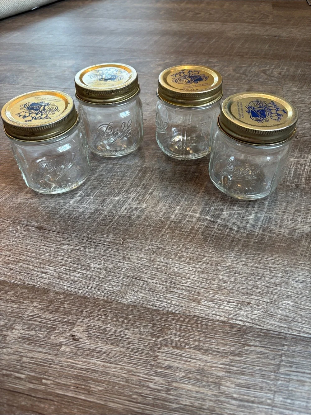Vintage Ball Jar Glass “Half Pint” Mason Jar with Lid 90s Set of 4 READ